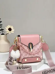Stylish Geometric Pattern PU Leather Fashion Crossbody Bag as Gift, 2026 New MultifunctionalShoulder Bag 2026 Women, Fashionable Versatile Bag Charm Chain Flip Affordable Luxury Bag,Fashion Pattern Bag Mother's Day Gift Elegant Bag