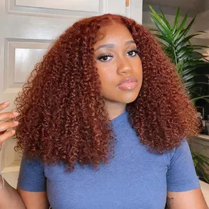 OQHAIR #33 Ginger Color Kinky Curly Glueless Wigs With Drawstring 7x5 Pre-Cut Lace Human Hair Wigs Pre-Everything Wear Go Wigs for Women Beginner Friendly Vacation Hair