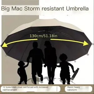 Large 12-Rib Windproof Rainproof Folding Umbrella, Durable Unisex UV Protection, Lightweight Portable Umbrella for Men and Women, Outdoor Umbrella