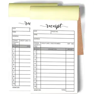 2 Packs 50-Set Receipt Pad, Carbon Duplicate Copy Sales Receipt Form, Invoice Booklet for Stores, Warehouses, Offices, and Restaurants, 3.4x5.5 Handheld, 2-Part Carbonless-White/Yellow.