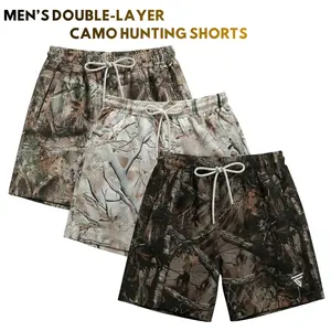 Men’s Hunting Camo Double-Layer Shorts – Breathable Gym/Running Shorts with Zip Side Pockets & Back Pocket, Streetwear Backstreetball Style, Gift for Him