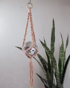 Pink Disco Ball Macrame Hanger