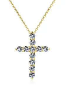 Cross Pendant Moissanite Women's Necklace 925 Sterling Silver Plated 18k Gold Vintage Adjustable Length 0.1ct*11 Hk020