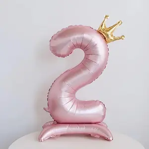 2pcs 42-Inch Standing Number Balloons 0-9 with Crown, Princess Style Balloons for Girl Birthday Party Decorations Balloon Party Supplies