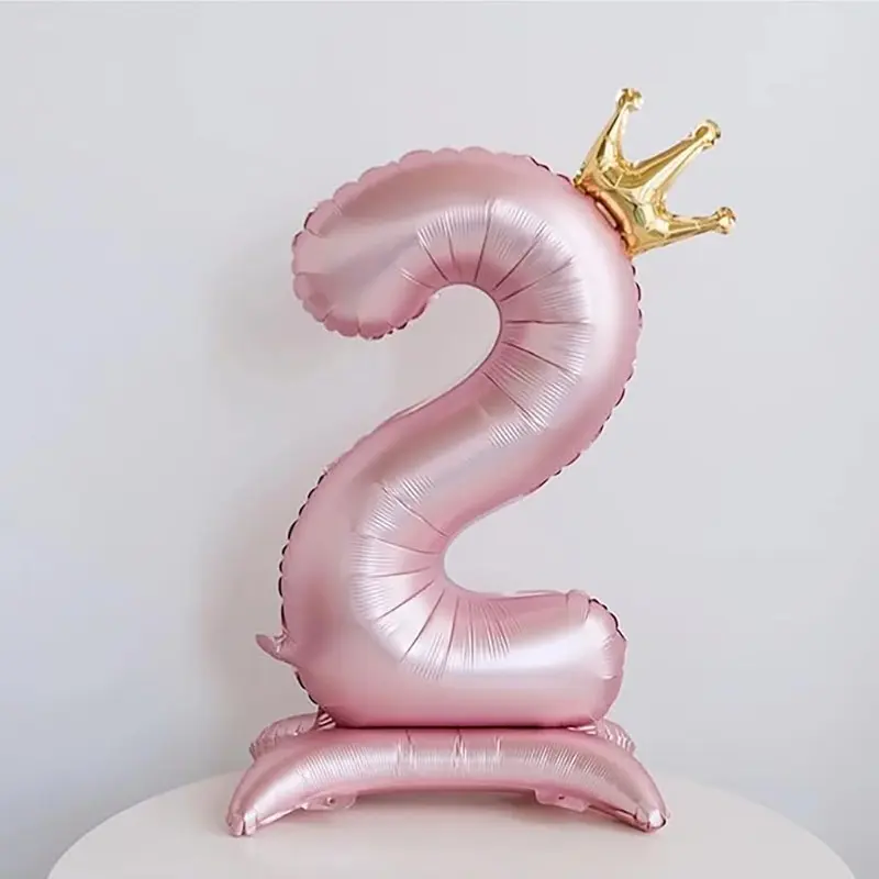 2pcs 42-Inch Standing Number Balloons 0-9 with Crown, Princess Style Balloons for Girl Birthday Party Decorations Balloon Party Supplies