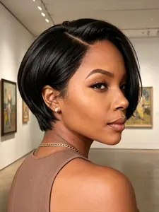 8 Inch 1B 13x4 Lace Front Pixie Cut Short Wig 100% Real Human Hair For Black Women Pre Parted Side Part Glueless Lightweight Ready To Go Natural Style