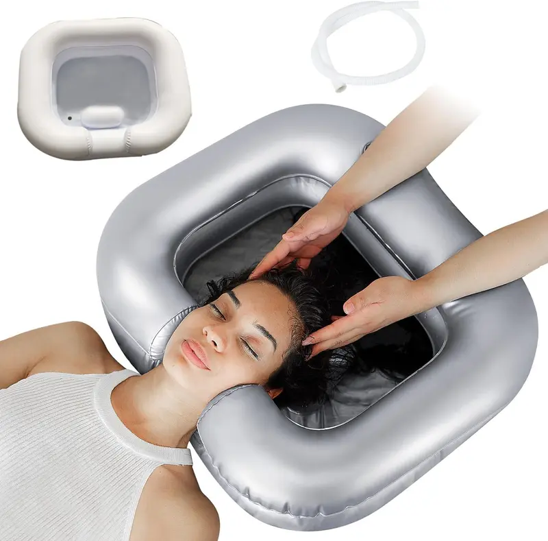 Portable Inflatable Shampoo Basin, Easy Hair Wash Tub for Bedridden and Disabled, with Neck Support and Pillow for a Comfortable Shampooing Experience - Bathtub Accessories