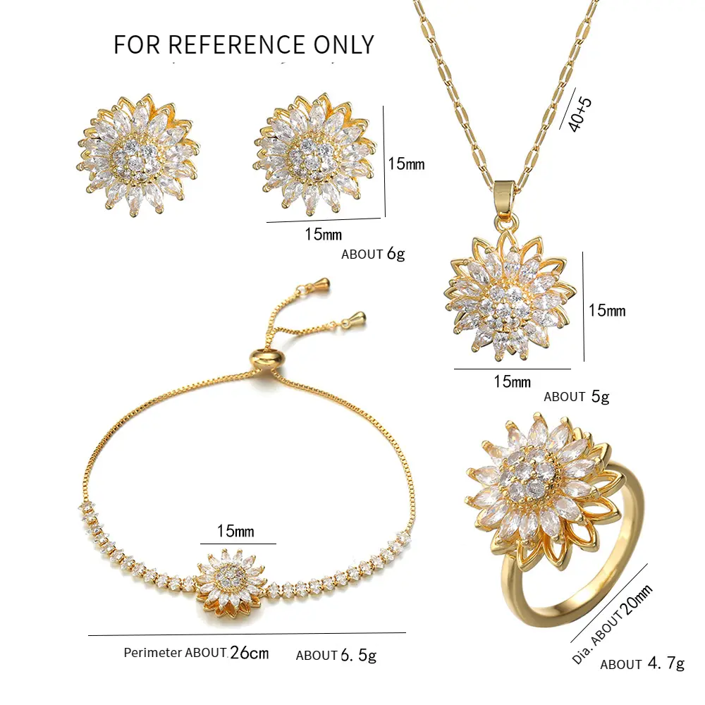 Sunflower Rotatable Jewelry Set, Necklace + Ring + Bracelet + Earrings, Necklace for Women, SUNFLOWER New, Sunflower Ring, Rotatable Clavicle Chain Jewelry