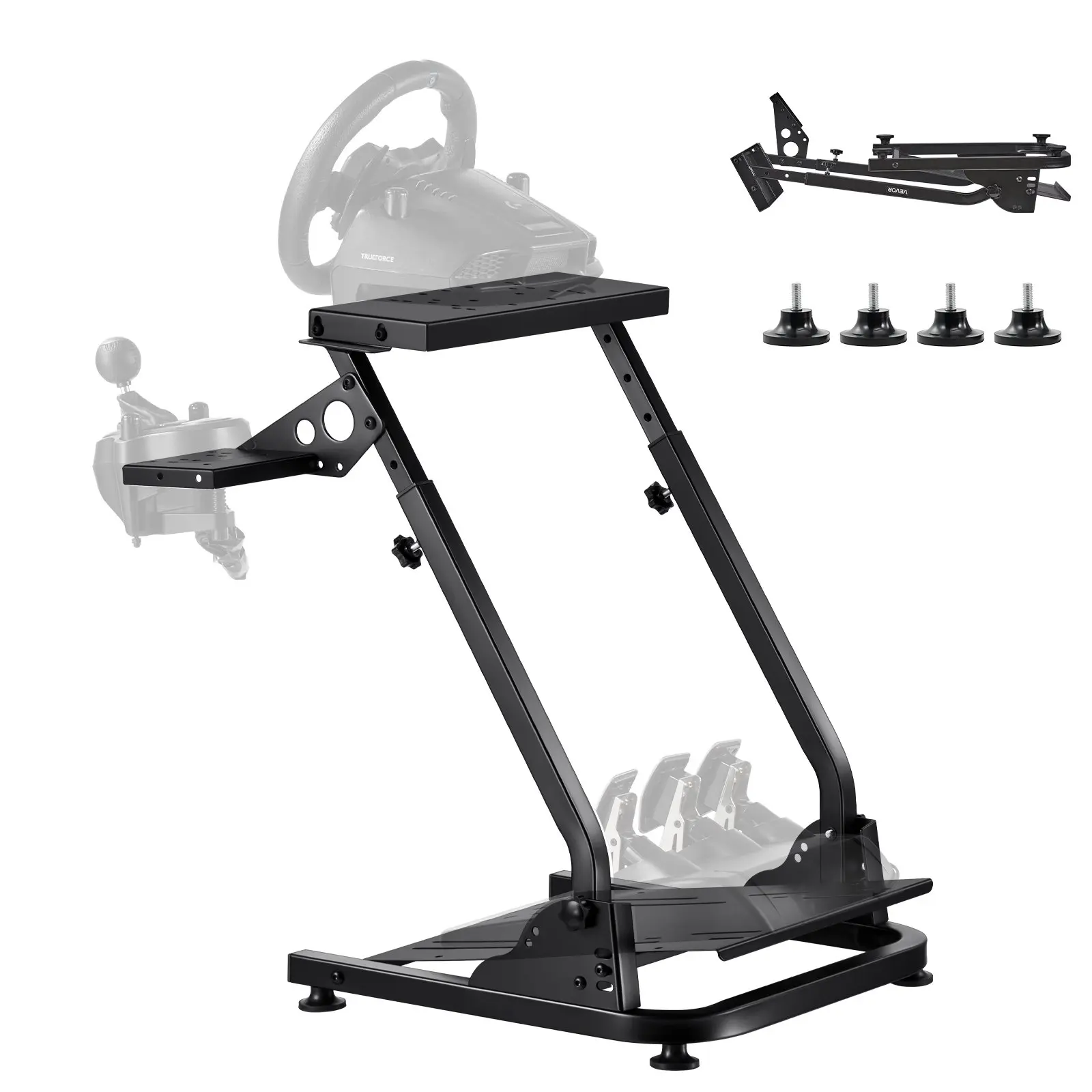 VEVOR Carbon Steel Folding Racing Wheel Stand, Adjustable 24x26.2x26 in Simulator Stand with Non-Slip Anti-Slip Surface for Logitech G29 G27 G920 G923, Thrustmaster T300RS T300GT T248 TS-PC TSXW (Pedals Simulator Not Included), 24X 26.2X 26 In, Gaming Coc