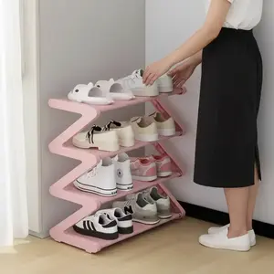 4-Layer Z-Shaped Shoe Rack, Stackable Shoe Shelf, Easy-To-Assemble Shoes Storage Solution, Stackable Home Organizer for Living Room & Dormitories