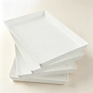 Large Unbreakable Party Platters Set of 4 Rectangular Serving Trays 15 x 10 Inch Reusable Acrylic Plastic Platters for Appetizers Fruit Veggies Desserts BPA Free Made in USA