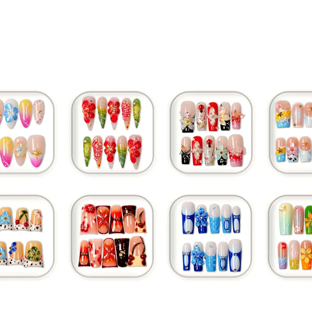 Handmade Press-on Nails - Color Bloom Collection Press-on Nails - Salon-Quality, Glossy Design Press-on Nails - Press-on Nails