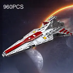 flash card 960  Space Battleship Building Blocks Spaceship Defense Ship MOC Model Bricks Kits Desktop Decoration Adult Toy Birthday Gifts