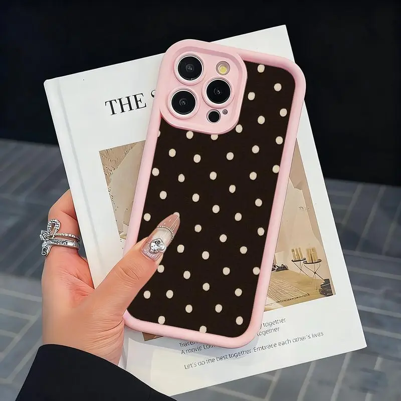Dark Brown & Cream Polka Dot Flexible TPU Phone Case, Multi-Model Accessories for iPhone & Galaxy Various Phones (iPhone 17 Pro Max, 16 Pro Max, 15 Plus, 14, 13, 12, 11; Galaxy S26 Ultra, S25 Plus, S24, S23 Dopamine Color; A54, A53, A33, A15)
