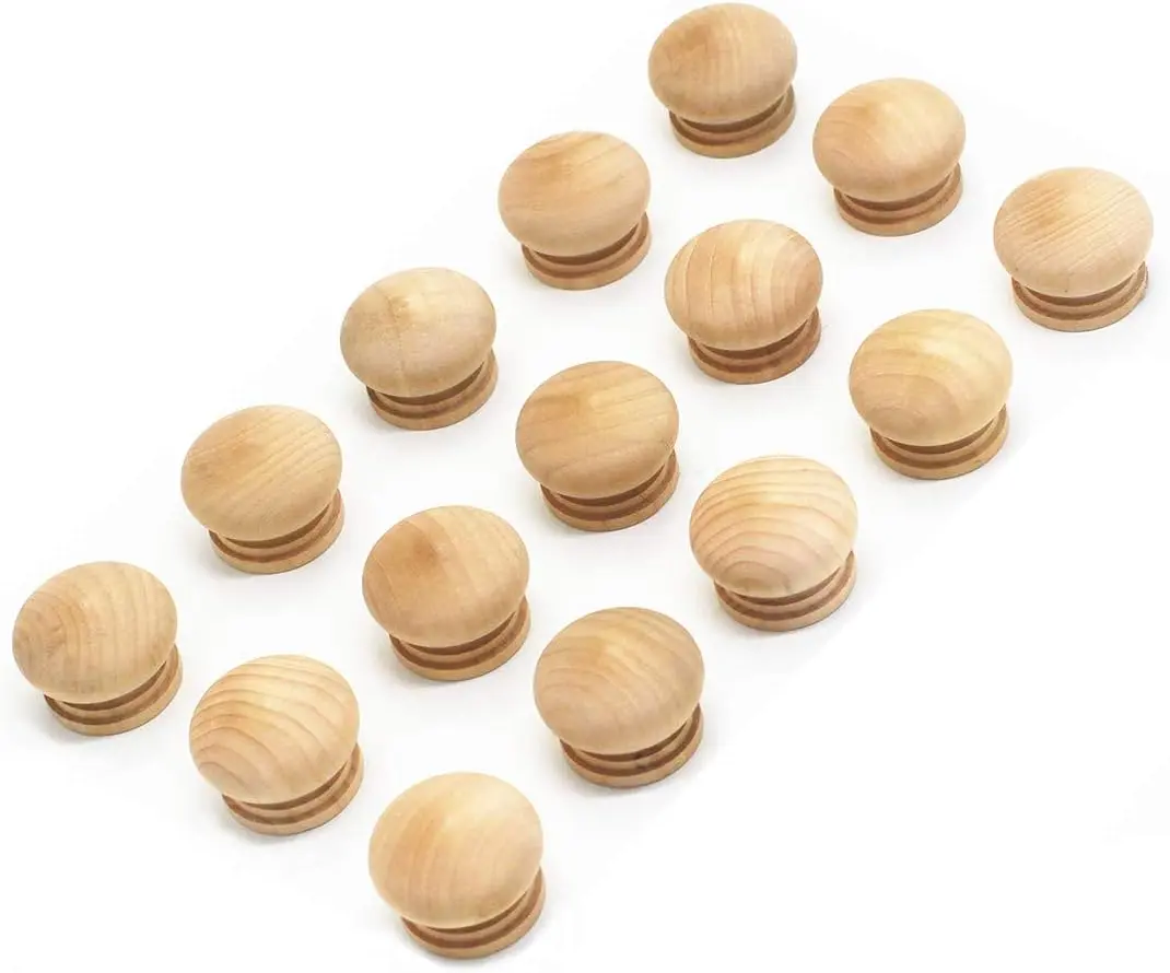 15-Pack Unfinished Solid Wood Knobs Pulls Handles - Round Natural Wooden Cabinet Knobs for Dresr Cabinet Wardrobe Cupboard and Furniture Drawer (Diameter: 1-3/8 Inches Height: 1 Inch)
