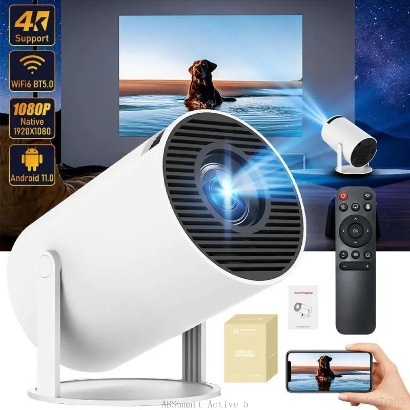 Portable Projector, Auto Keystone Correction Mini Projector, 4K/ 200 ANSI Smart Projector with 2.4/5G WiFi, BT 5.0, 130 Inch Screen, 180 Degree FlipPulseTrail5ABSummit Active