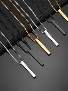 6-Piece Personalized Stainless Steel Pendant Necklace Set, Minimalist Casual Unisex Collar Pendant Necklaces, Rectangular Design