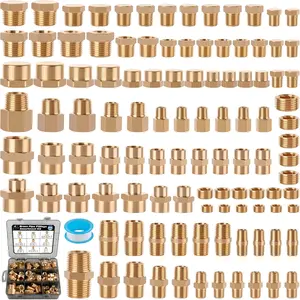 106 count Brass Pipe Fittings Assortment Kit NPT Extension Adapter,Reducer Bushing,Hex Nipple,Close Nipple,Reducing Hex Coupling,Hex  Plugs,Hex  Cap,Socket Plug Kit