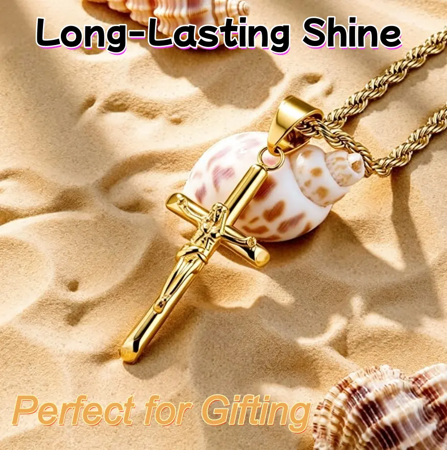 14K gold plating Stylish Exquisite Jesus Cross Pendant Necklace Smooth Glamour Jewelry Holiday Blessings Prayer  Men Women Gifts