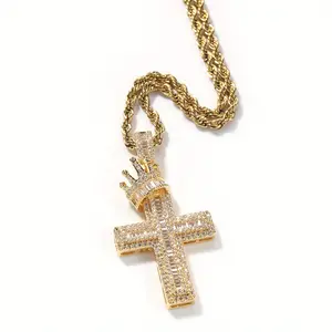 18K Gold-plated Crown and Cross Pendant Necklace, Suitable for Both Men and Women, Features A Cubic Zirconia Birthstone and Makes A Perfect Birthday and Christmas Gift