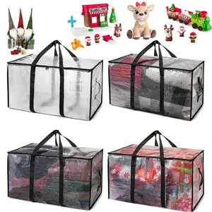 Heavy Duty Storage Bags with Lid Transparent Backpack Straps and Zipper Storage Bags for College Dorm Moving Supplies Christmas Toy Storage Bags