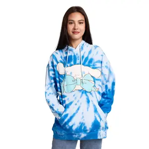 Cinnamoroll & Milk Women's Blue Tie-Dye Long Sleeve Fleece Hooded Sweatshirt-Small