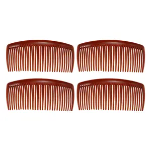 VOCOSTE 4 Pcs Classic Side Clip Hair Comb, Teeth Hair Combs Hair Clip Comb Plastic, Brown, 4"