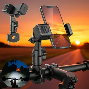2in 1 Heavy-Duty Motorcycle Bike Phone Mount [Not Block Camera] - with LED Light 3 Lighting Modes, Holder Stand & Headlight, 360° Rotation Shockproof Handlebar Clamp for 4.7-7" Phone, Universal Scooter Ebike Mountain 0.6-1.7"