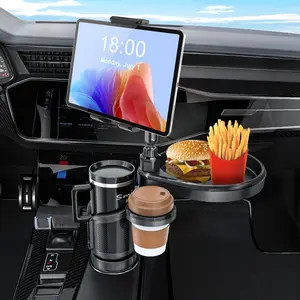 4 In 1 Car Cup Holder Tray, Car Cup Holder Tray with Expandable Base, Dual Drink Cup Holder Tray Compatible for Most 4.7-13 Inch Cell Phones and Tablets, Car Console Organizer