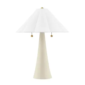 Alana Table Lamp With Scalloped White Linen Shade And Aged Brass Accents