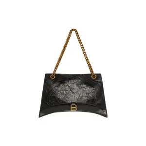Balenciaga Paris CRUSH Niki Pillow Bag in Black with Gold Hardware, Double Chain Strap Crossbody Shoulder Bag for Women, Made of Calfskin Leather.