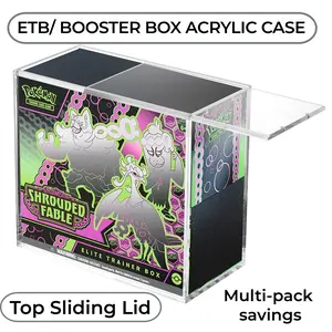 Acrylic Case Cabinet For PKMN TCG ETB Booster Box Trading Game Anime Graded Cards PKMN ETBs Booster Box Sliding Magnetic Lid Protective Acrylic Container Display Organizer Case Storage Clear DIsplay Holder Protector