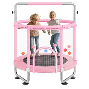 VEVOR 55" Kids Trampoline,  4.6FT Indoor Outdoor Trampoline, Mini Toddler Recreational Trampolinewith Safety Enclosure Net and Basketball Hoop, Birthday Gifts Christmas Toys for 3+ Years Children, Pink