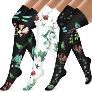 Thigh High Compression Socks for Women and Men Circulation(3 Pairs) Over the Knee-Best Support for Running,Travel Breathable Over-the-Knee Striped Stockings