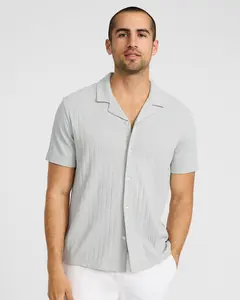 Express Textured Herringbone Stripe Camp Collar Polo