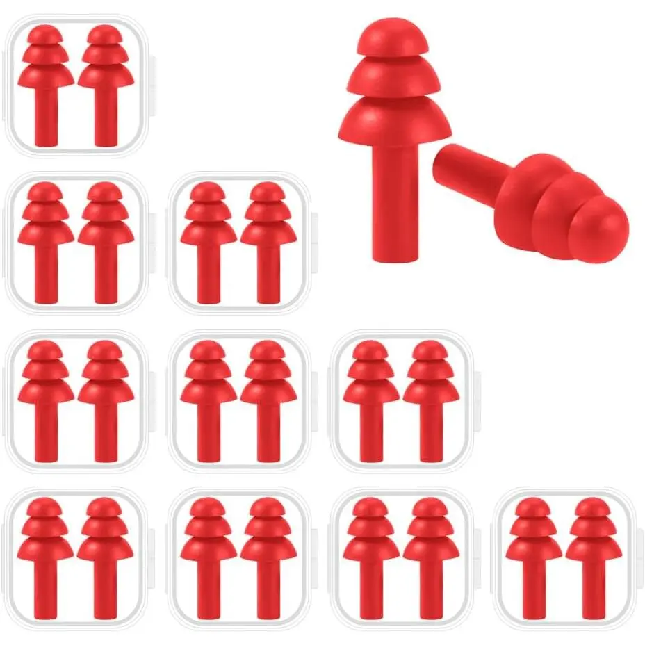 10 Pairs Noise Cancelling Ear Plugs,  Soft Silicone, Reusable, Waterproof, , Noise Reduction Earplugs for Swimming, Airplanes, Travelling, Sleeping &  (Rouge)