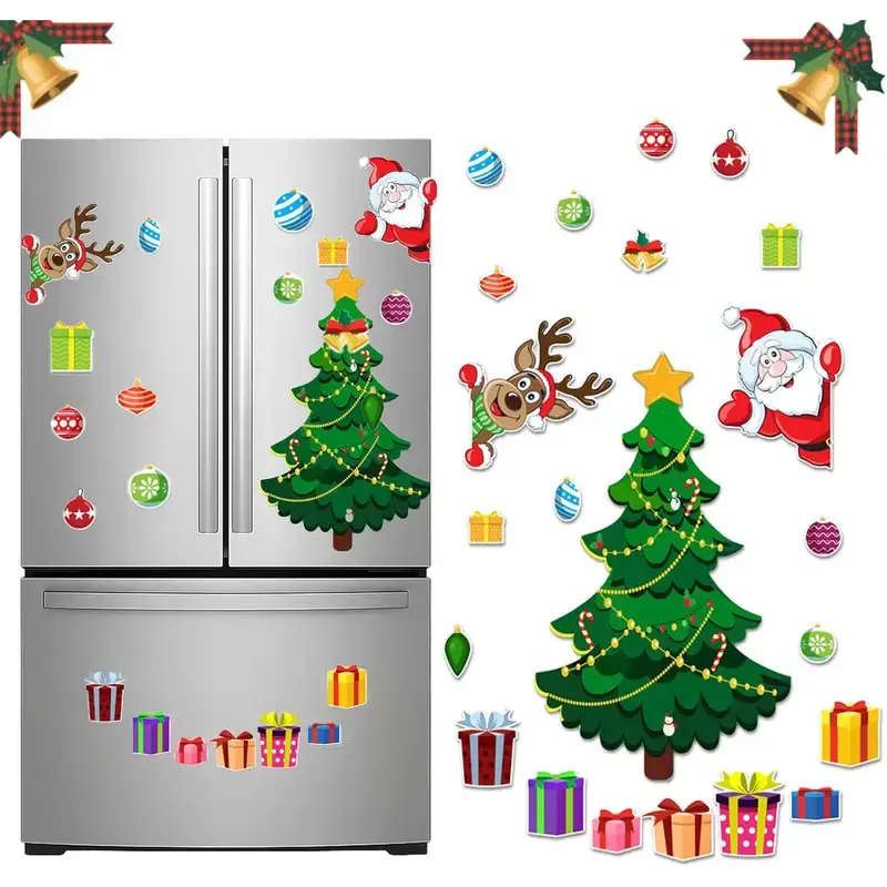 1set Christmas Refrigerator Magnets,Christmas Tree Magnets for Fridge Stickers Decoration， Adorable Xmas Stickers for Kids Toddlers, DIY Fridge Santa Reindeer Snowman for Fridge Garage Kitchen Metal Door Christmas Decoration 2026