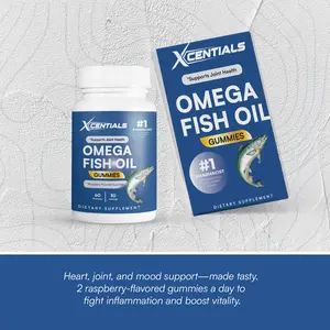 Xcentials Omega Fish Oil Gummies - Raspberry Flavor Joint Health Support - 60 Gummies - US Product