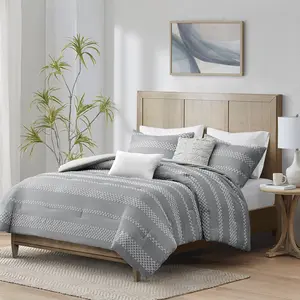 Madison Park MP10-8161 104 x 92 x 1.5 in. Drew Clipped Jacquard Comforter Set with Throw Pillows, Gray - King & California King Size - 5 Piece, King Size Bed, Artistic Look, Five Pieces