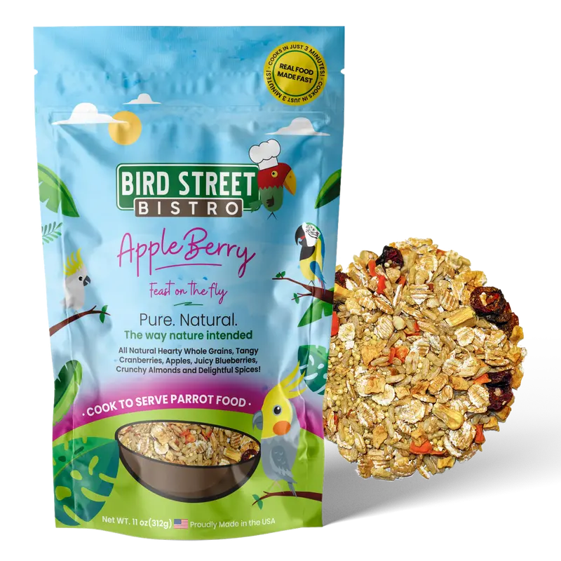Bird Street Bistro AppleBerry Parrot Food - Organic, All-Natural, High in Vitamins & Nutrients - Cooks in 3 Minutes