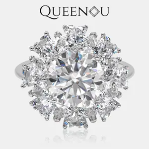 【858】Luxurious Floral Sunburst Synthetic Moissanite Ring - Elegant Wedding/Anniversary Gift, Fashionable Statement Jewelry for Women, Dazzling Floral Design