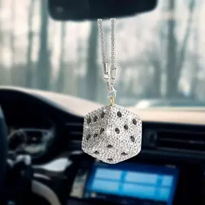 Bling Rhinestone Dice Car Ornament, Crystal Dice Rearview Mirror Pendant, Multi-Color Car Interior Decor, Ideal Car Gift for Women & Car Enthusiasts, Car Hanging Decoration