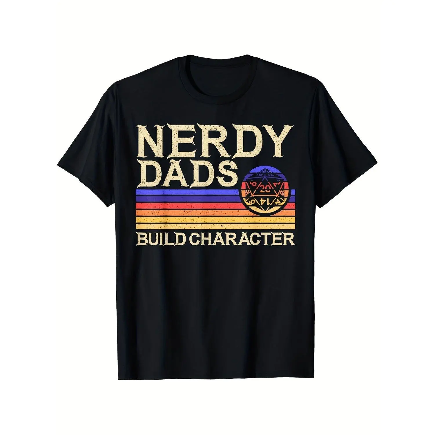 Vintage Nerdy Dads Build Character Graphic T Shirt RPG Gamer Gift for Dads and Gamers Family Retro Casual Short Sleeve Round Neck Tee