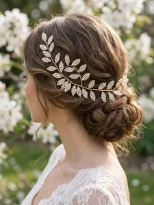 Metal Wire Wrapped Imitation Pearl Hair Comb, Large Hollow Leaf Bridal Headband for Lawn Weddings & Evening Events