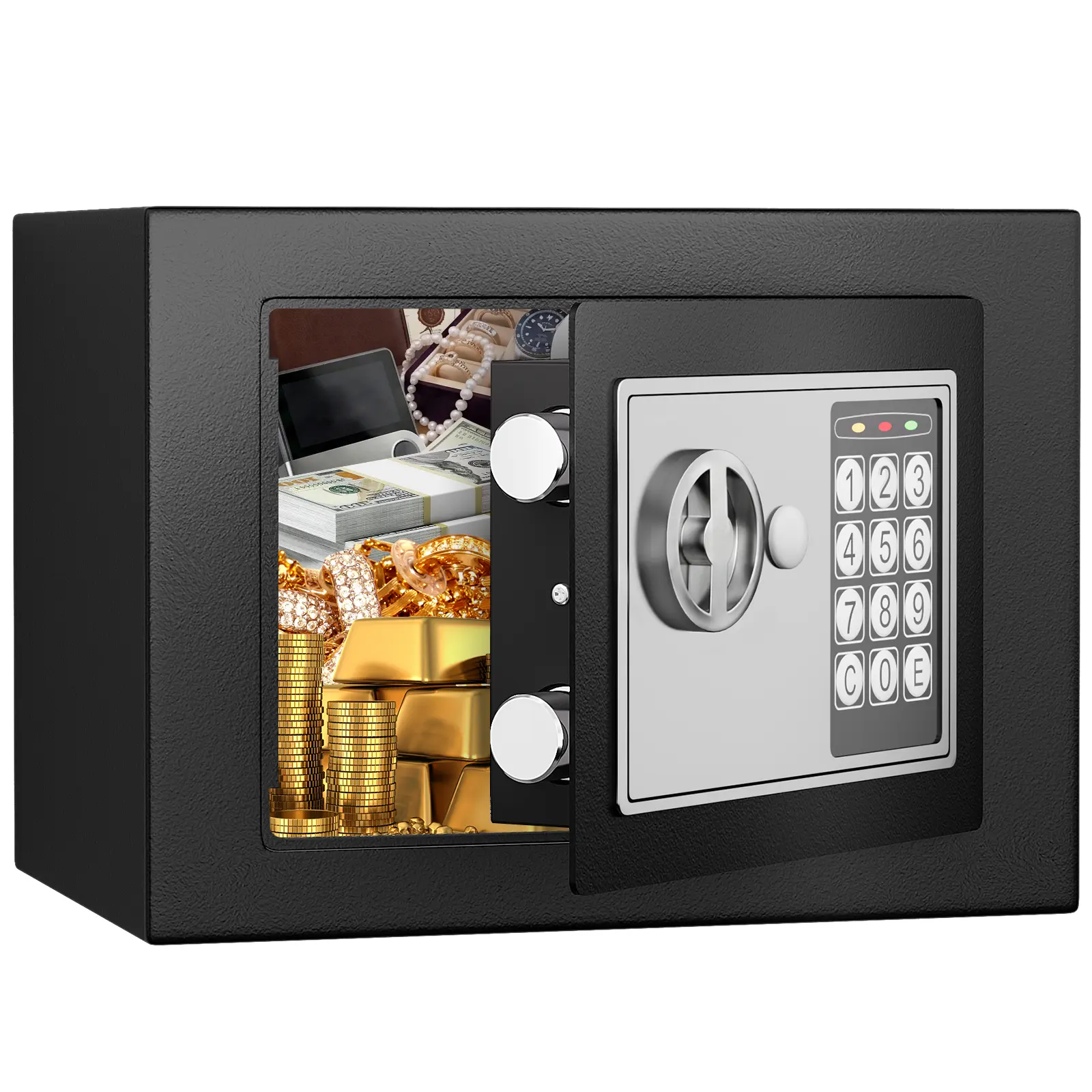 Omethey 0.23 Cubic Feet Small Steel Security Safe Box, 9" W x 6.7" D x 6.7" H Home Safe for Apartment Hotel Office Cash Jewelry Storage