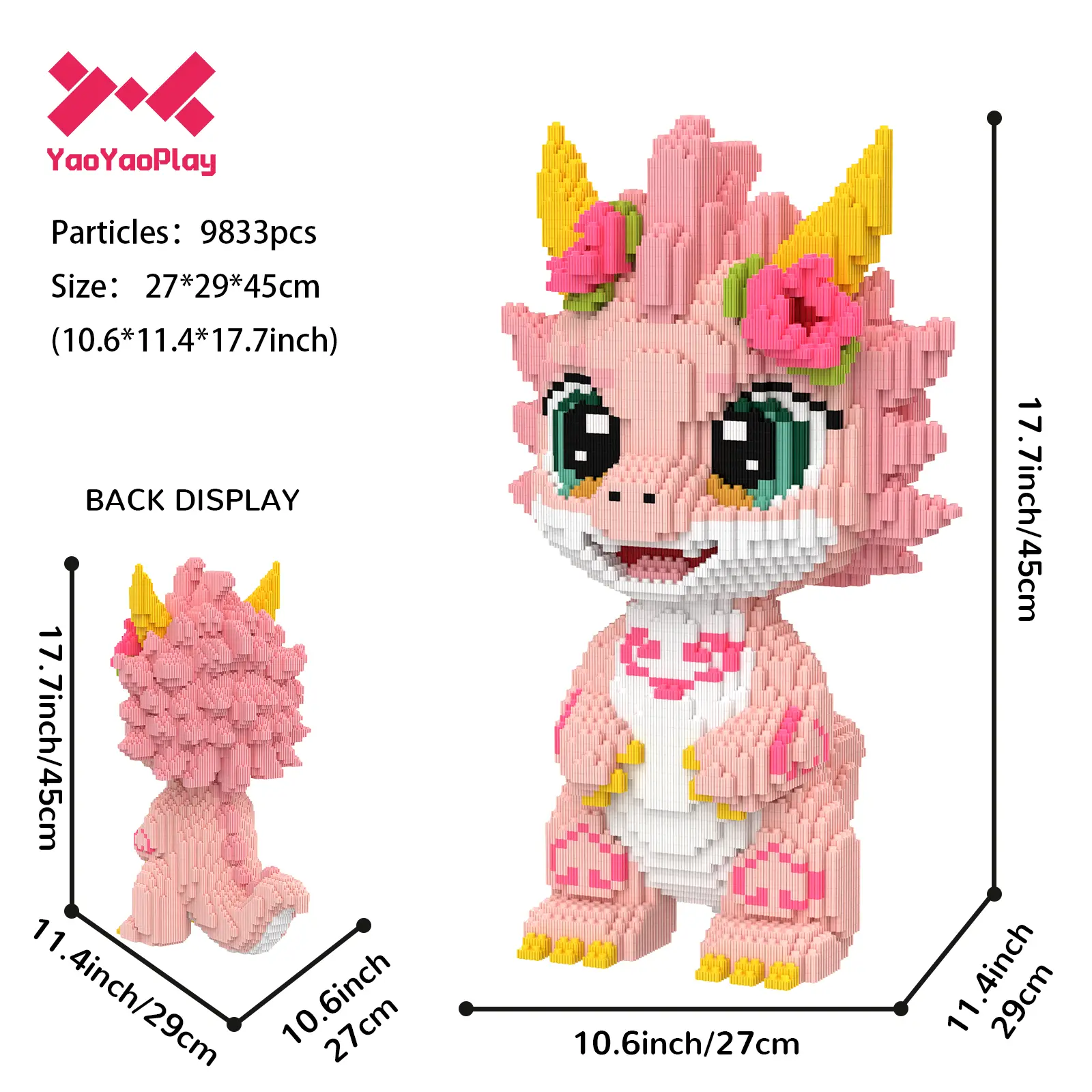 9833PCS Pink Fantasy Dragon Micro Building Blocks Set, DIY Model Kit, Cute Collectible Gift