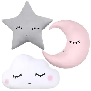 3 Pcs Children Moon Star Cloud Cushion Soft Plush Cloud Shaped Pillow Stuffed Stars and Moon Nursery Decor Home Decor for Bedroom Crib Party Supplies