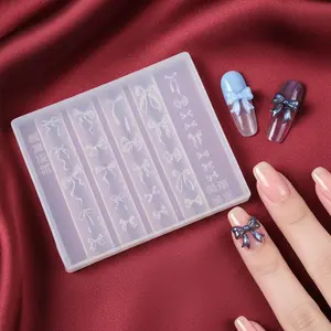 Delicate Flowing Ribbon Bowknot Designs, Fairy Y2K Vintage Style, Easy to Demold, Reusable, Precision Nail Carving Mold for DIY Manicure