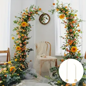 Set of 2 Metal Wedding Half-Fold Arch Brackets, Sheep'S Horn Background Support, Golden Arc Top Arches for Wedding And Birthday Party Balloon Garland Decoration, Decorative Background Shelf System