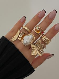 vintage flower design cuff ring, stackable rings, fashionable jewelry for women & girls, casual jewelry for party, daily clothing decor, trendy all-match & exquisite jewelry for birthday gift, vintage rings